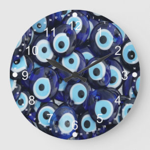 Grande Horloge Ronde Nazar Amulets Evil Eye Stones Blue Pattern