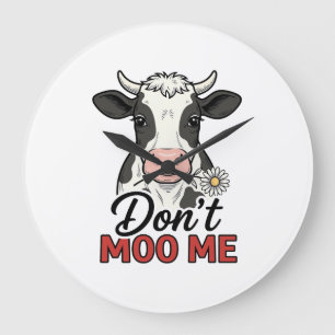 Grande Horloge Ronde Ne me moo pas drôle vache gravure vintage