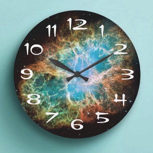 Grande Horloge Ronde Nébuleuse du Crabe numérotée blanche Photo de l'es
