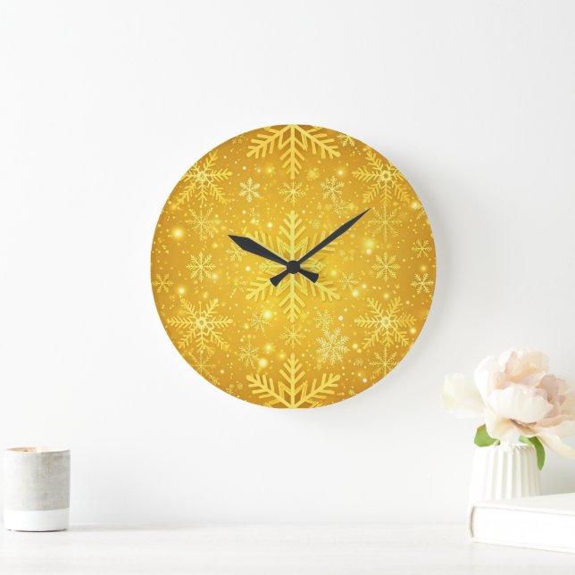 Grande Horloge Ronde Neige dorée (Maison)