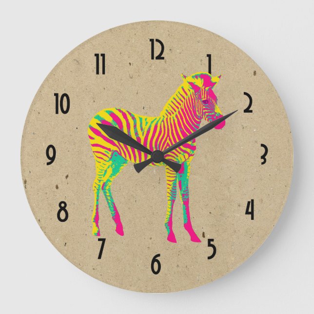 Grande Horloge Ronde Neon Baby Zebra Psychedelic Pink Yellow & Green (Recto)
