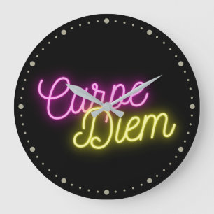 Grande Horloge Ronde Neon Carpe Diem Word Art