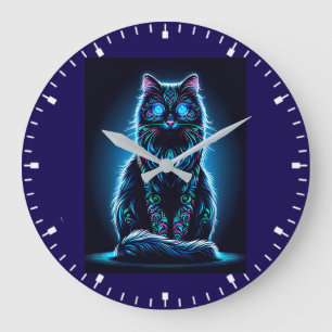 Grande Horloge Ronde Neon Cat Vivid Arrière - plan-97948