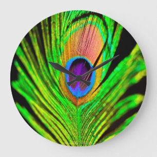 Grande Horloge Ronde Neon Colors Peacock Feather