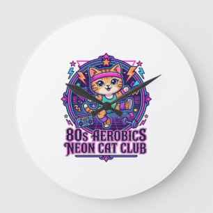Grande Horloge Ronde Néon de chat aérobic des années 80 - Conception dr