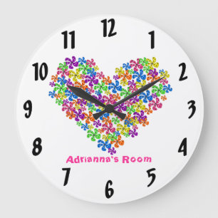 Grande Horloge Ronde Neon Flower Heart