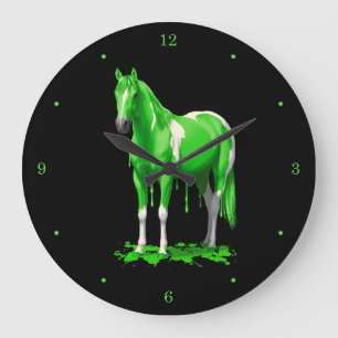 Grande Horloge Ronde Neon Green Driving Wet Paint Horse