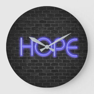 Grande Horloge Ronde Neon Hope Texte sur brique