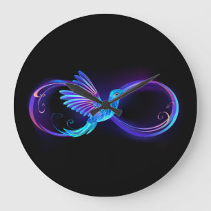 Grande Horloge Ronde Neon Infinity Symbol with Glowing Hummingbird