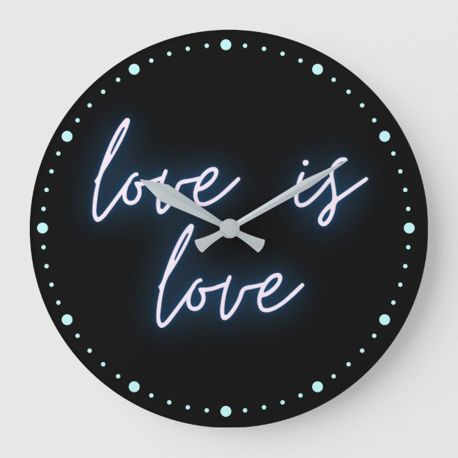 Grande Horloge Ronde Neon Love Is Love Word Art (Recto)