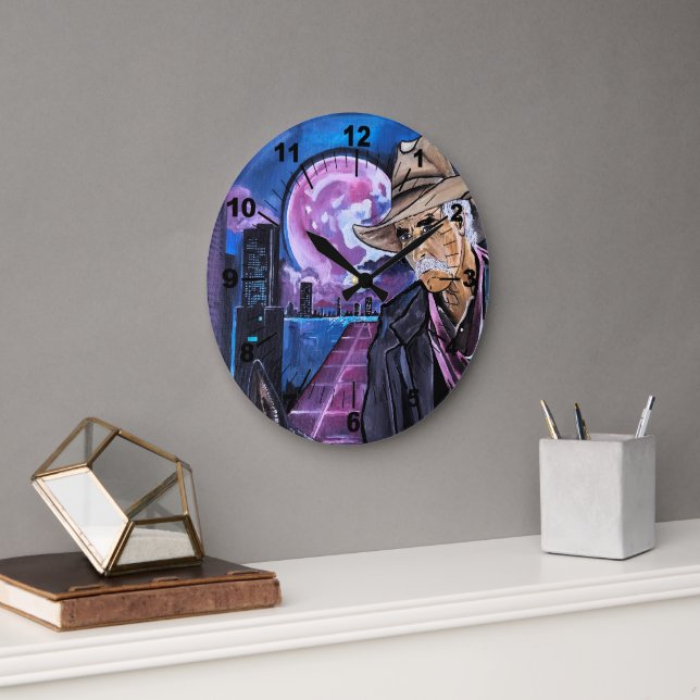 Grande Horloge Ronde Neon Moon Painting by Alfred Fox (Bureau)