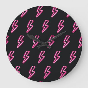 Grande Horloge Ronde Neon Pink Lightning : Arrière - plan foncé.