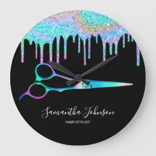 Grande Horloge Ronde Neon Unicorn Holostyliste coiffeur B