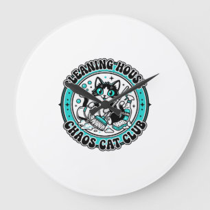 Grande Horloge Ronde Nettoyage Maison Chaos Chat Amoureux de Chats T-Sh