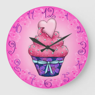 Grande Horloge Ronde Niedlicher rosa Cupcake mit Herz