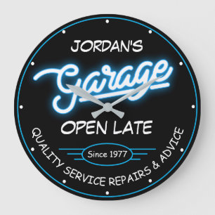 Grande Horloge Ronde N'Importe Quel Nom Garage Date Bleu Rouge Rétro F