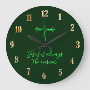 Grande Horloge Ronde N'importe quelle couleur Croix verte Jésus est tou