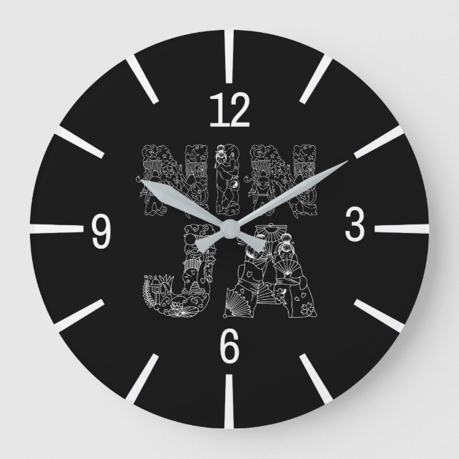 Grande Horloge Ronde Ninja Elegant Text Art (Recto)