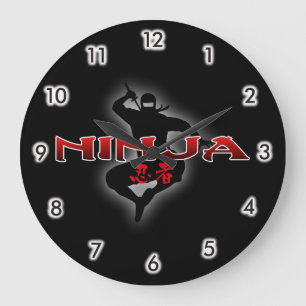Grande Horloge Ronde Ninja Silhouette