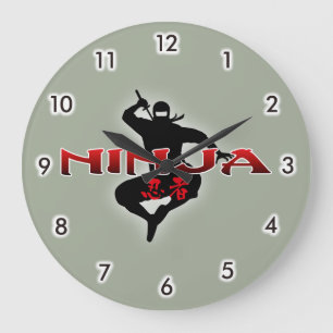 Grande Horloge Ronde Ninja Silhouette