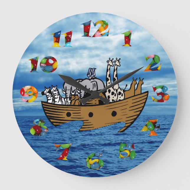 Grande Horloge Ronde Noah's Ark - Numéros de Jelly Bean (Recto)