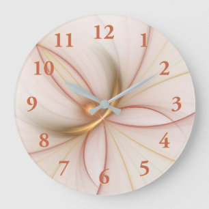 Grande Horloge Ronde Noble Cuivre Et Or Abstrait Art Fractal Moderne