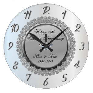 Grande Horloge Ronde Noces de diamant d'argent25e anniversaire de maria