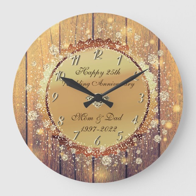 Grande Horloge Ronde Noces de diamant Rustic Wood 25ème Anniversaire de (Recto)