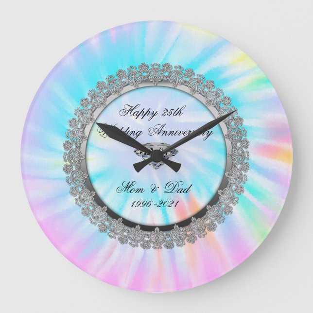 Grande Horloge Ronde Noces de diamant Silver Tie Dye 25e anniversaire d (Recto)