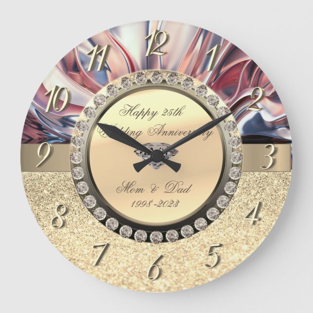 Grande Horloge Ronde Noces de diamants d'or 25e anniversaire de mariage (Recto)