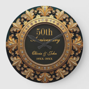 Grande Horloge Ronde Noces de Diamants et d'Or 50ème Anniversaire de Ma
