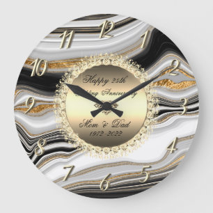 Grande Horloge Ronde Noces de Diamants Marbre 50 Ans de Mariage