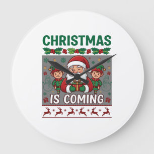 Grande Horloge Ronde Noël arrive Père Noël Elfes Renne
