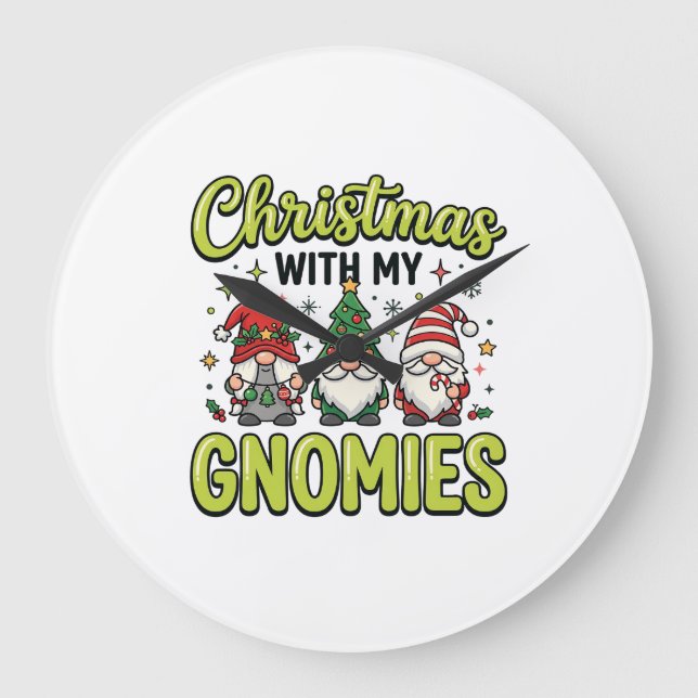 Grande Horloge Ronde Noël avec mes gnomes conception de gnome (Recto)