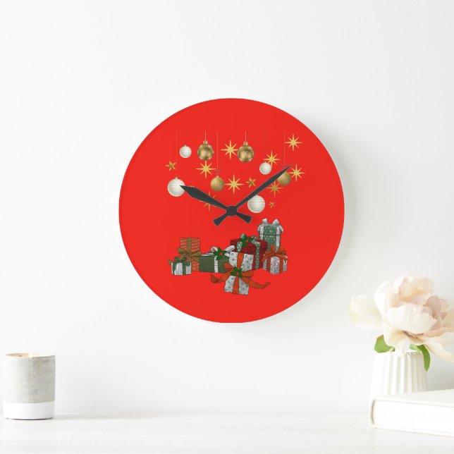 Grande Horloge Ronde Noël chic (Maison)