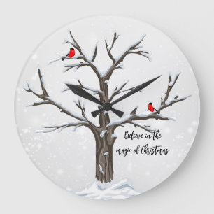 Grande Horloge Ronde Noël Des Neiges Et Des Oiseaux Rouges