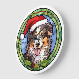 Grande Horloge Ronde Noël en verre coloré Berger Australien