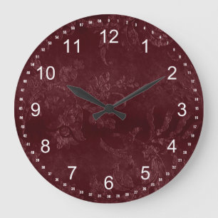 Grande Horloge Ronde Noël floral bordeaux rouge profond
