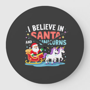 Grande Horloge Ronde Noël Je Crois En Santa Et Licornes Drôle Xm