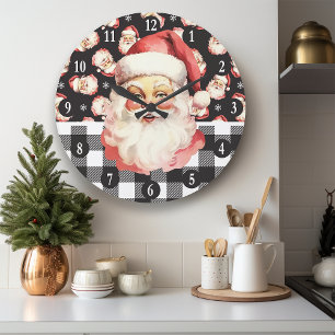 Grande Horloge Ronde Noël Noir et Blanc Noir du Père Noël