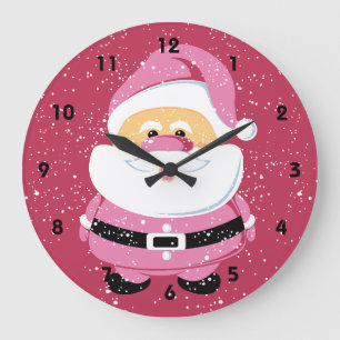 Grande Horloge Ronde Noël rose mignon et neige