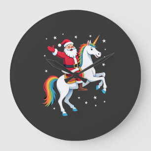 Grande Horloge Ronde Noël Santa à cheval Licorne Xmas Filles Femmes Ra