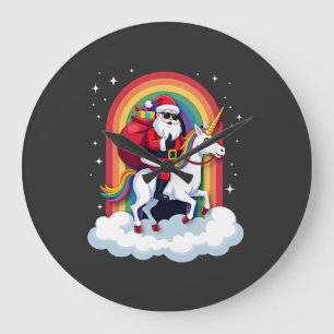 Grande Horloge Ronde Noël Santa à cheval Licorne Xmas Filles Femmes Ra
