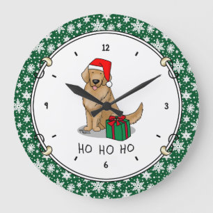 Grande Horloge Ronde Noël Santa Claus Golden Retriever Chien mignonne