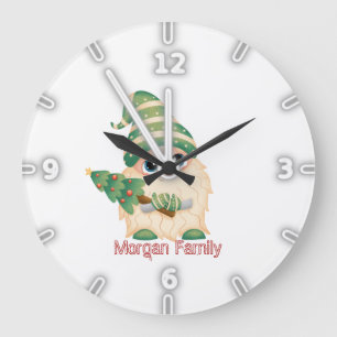 Grande Horloge Ronde Noël sapin de Noël Gnome nordique