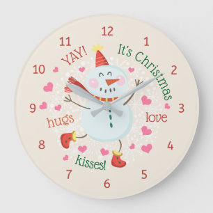 Grande Horloge Ronde Noël Snowman Hugs Love Kisses
