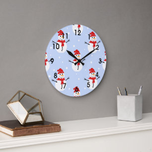 Grande Horloge Ronde Noël Snowman Motif