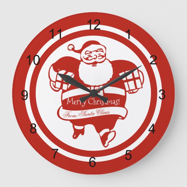 Grande Horloge Ronde Noël très drôle, Rouge et Blanc (Recto)