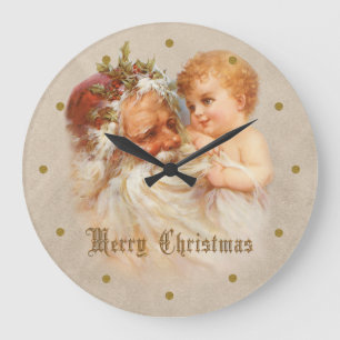 Grande Horloge Ronde Noël vintage de père avec l'enfant
