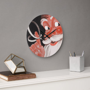 Grande Horloge Ronde Noël Vintage, Jolly Santa Claus avec String